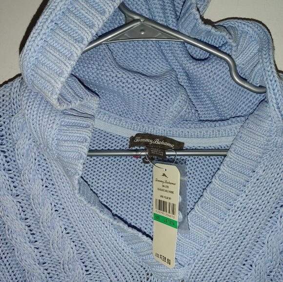 Tommy Bahama Sea Glass Cable Knit Sweater Sz.L powder blue NWT - Picture 3 of 9